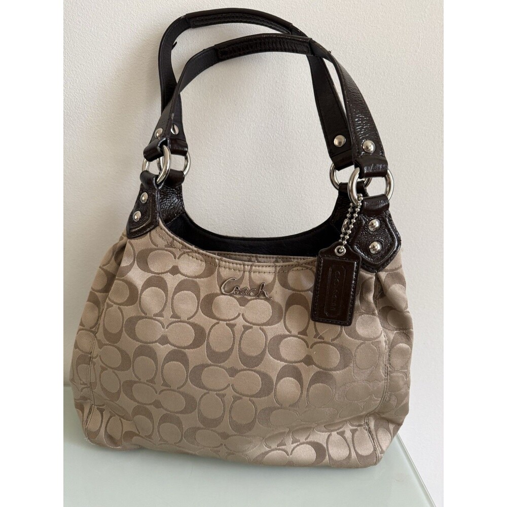 Coach Signature C Jacquard Shoulder Bag Brown Leather Trim F21881